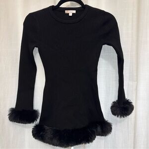 GB Girls Puff Sleeve Faux Fur Trim Dress